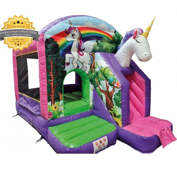 Springkussen Unicorn met glijbaan
